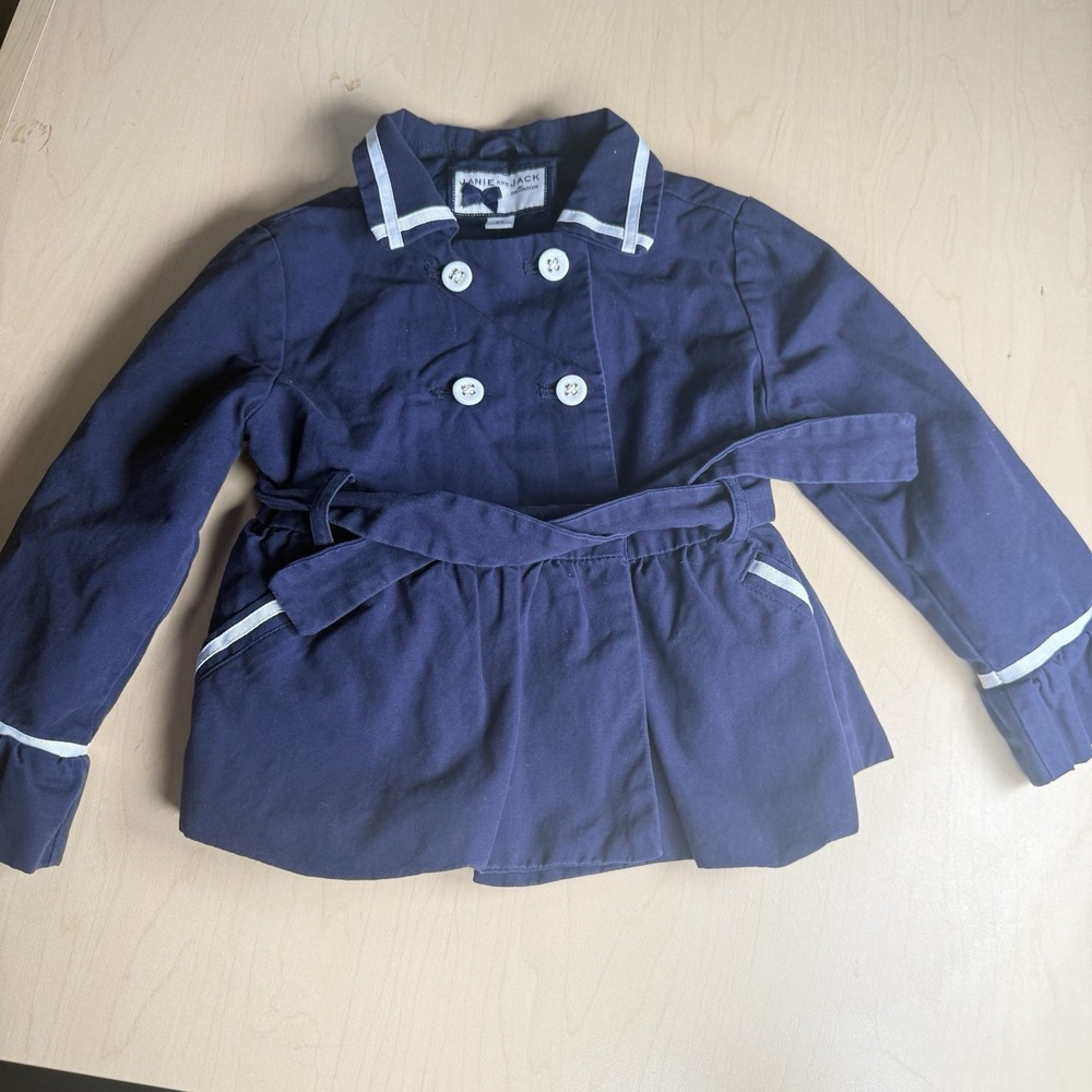 Janie and Jack Girls 2T Navy Blue Belted Nautical Dressy Pea Coat Jacket